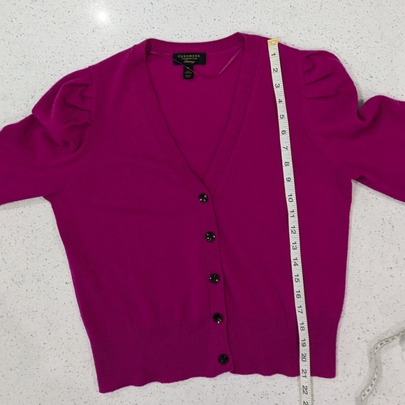 Charter Club 100% Cashmere Fuchsia Cardigan Sweater Button Front Puff Sleeve M - Picture 5 of 9